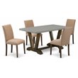 Pemberly Row 5-Piece Cement and Jacobean Wood Dining Table Set