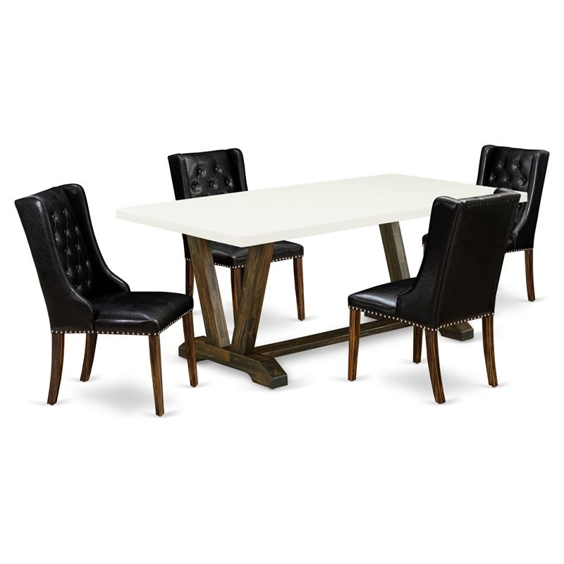 Pemberly Row 5-Piece Wood Dining Set with PU Leather Chairs in Jacobean Brown