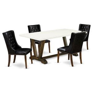 Pemberly Row 5-Piece Wood Dining Set with PU Leather Chairs in Jacobean Brown