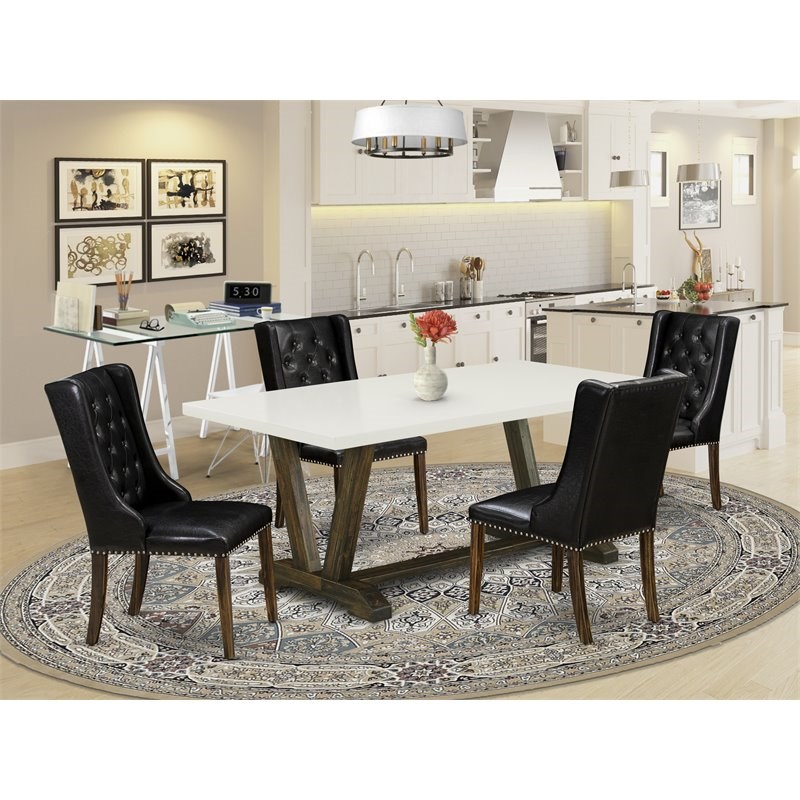Pemberly Row 5-Piece Wood Dining Set with PU Leather Chairs in Jacobean Brown