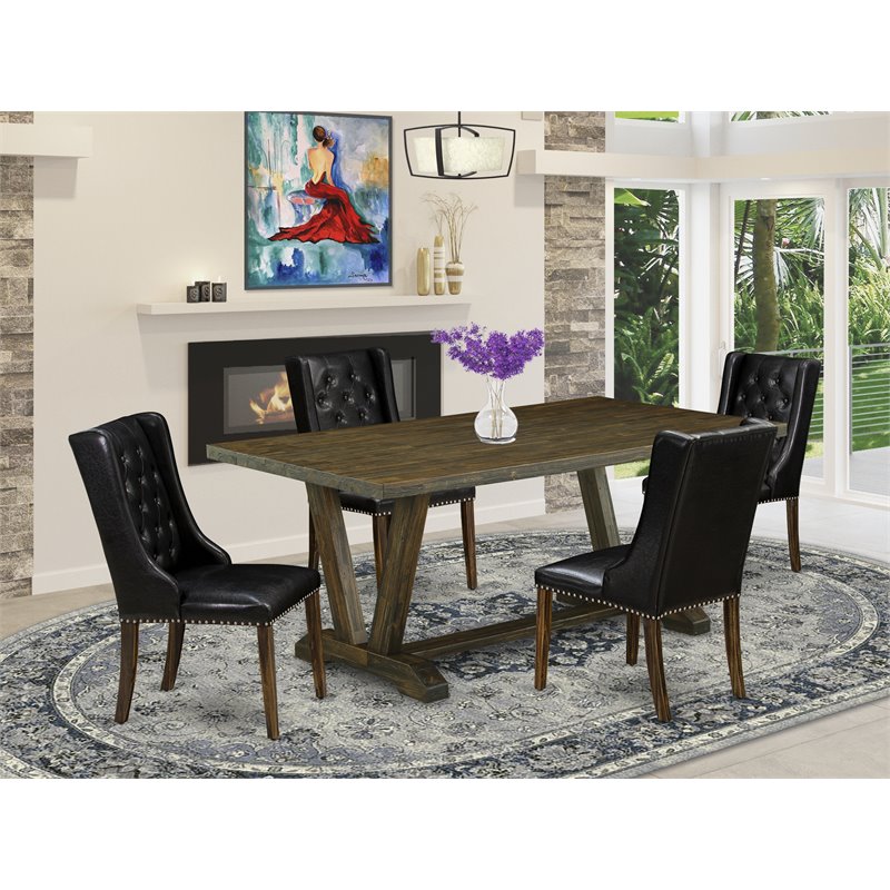 Pemberly Row 5-Piece Wood Dining Set with Leather Chairs in Jacobean Brown