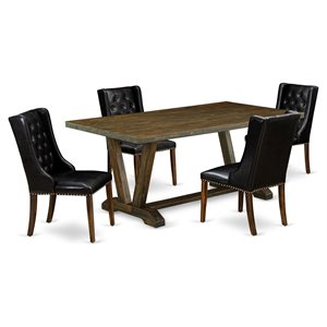 Pemberly Row 5-Piece Wood Dining Set with Leather Chairs in Jacobean Brown