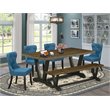 Pemberly Row 6-Piece Wood Kitchen Table Set in Jacobean and Black