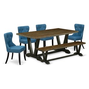 Pemberly Row 6-Piece Wood Kitchen Table Set in Jacobean and Black