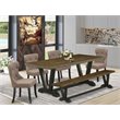 Pemberly Row 6-Piece Wood Dining Set with Bench in Black