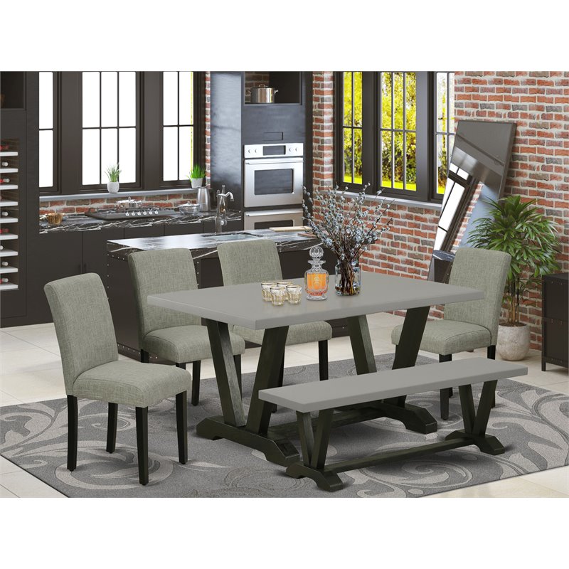 Pemberly Row 6-Piece Wood Dining Set with High Back Chairs in Black