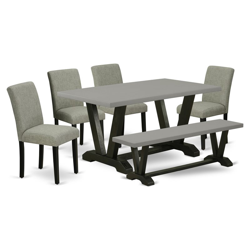 Pemberly Row 6-Piece Wood Dining Set with High Back Chairs in Black