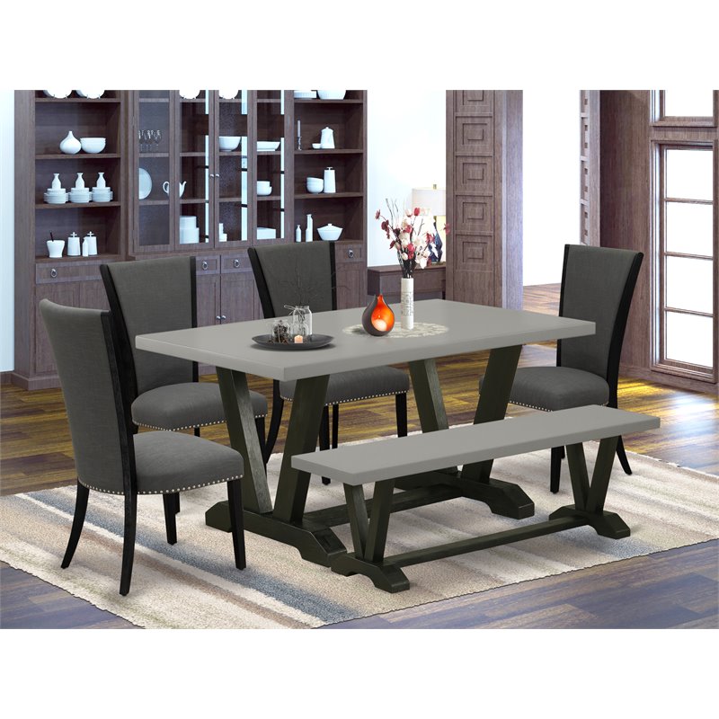 Pemberly Row 6-Piece Dining Set with High Chair Backs in Gotham Gray