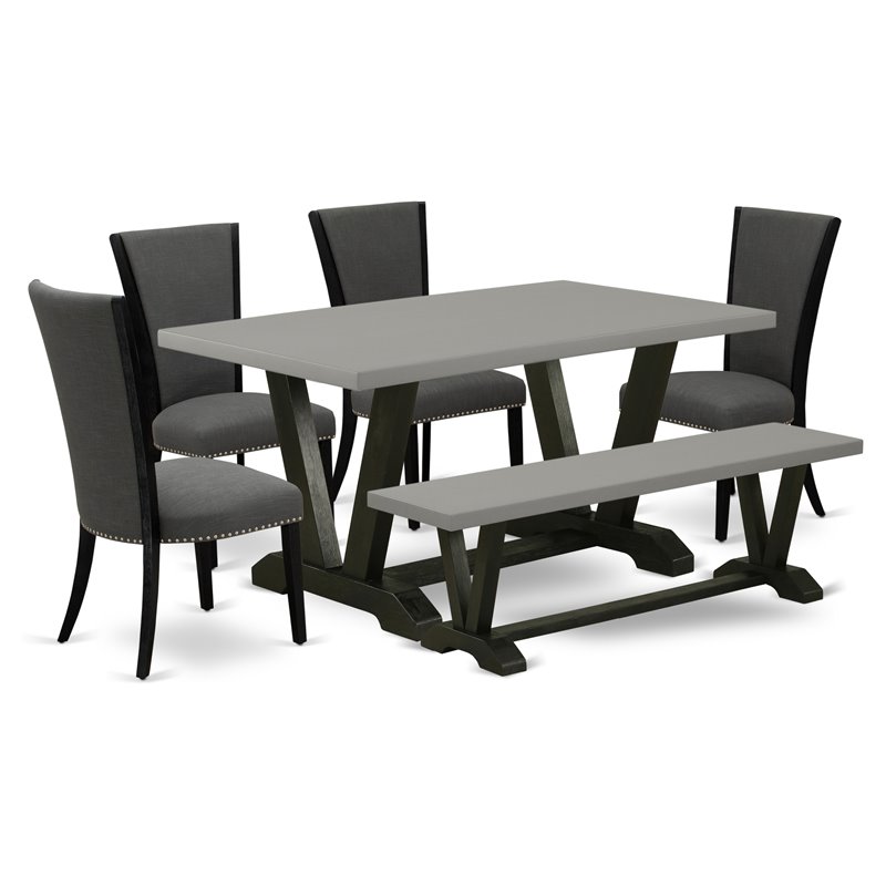 Pemberly Row 6-Piece Dining Set with High Chair Backs in Gotham Gray