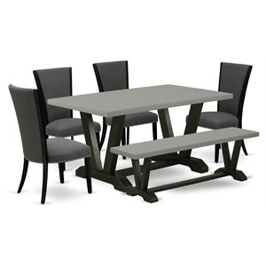 Pemberly Row 6-Piece Dining Set with High Chair Backs in Gotham Gray