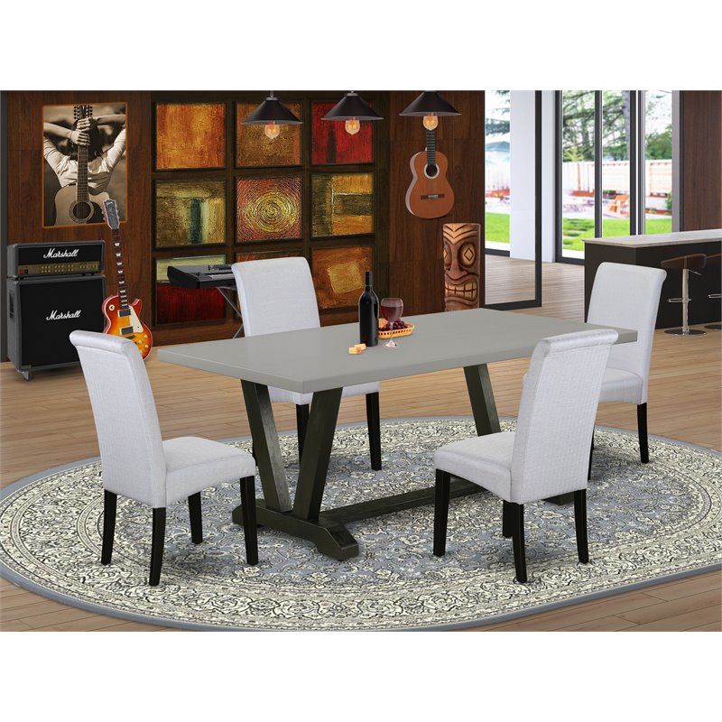 Pemberly Row 5-Piece Wood Dining Set in Black with Upholstered Chairs