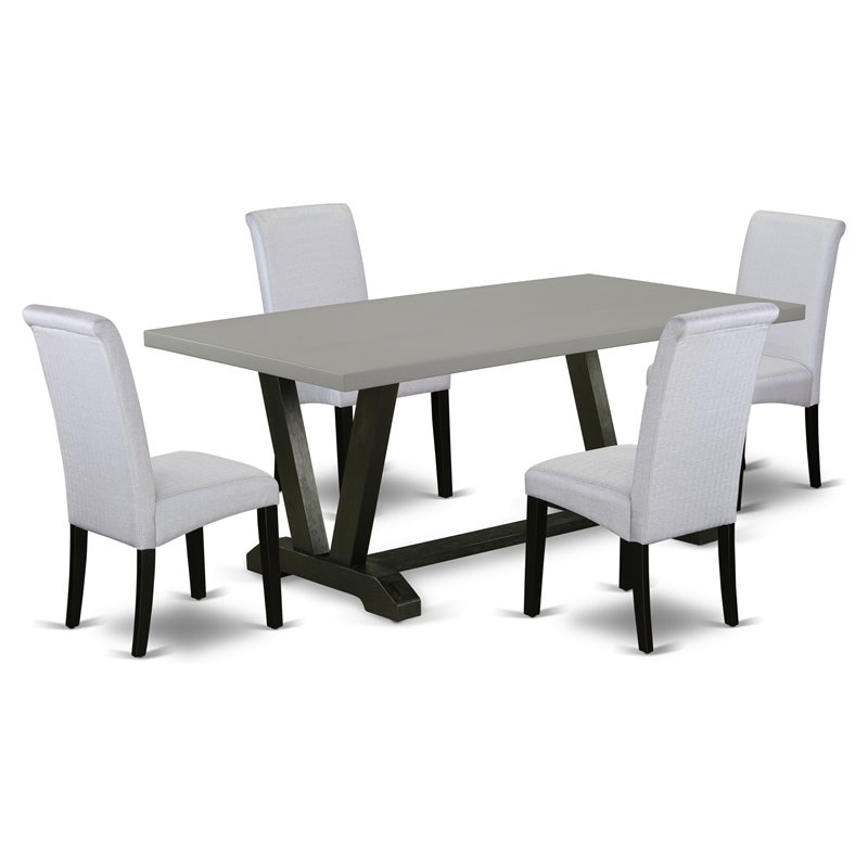Pemberly Row 5-Piece Wood Dining Set in Black with Upholstered Chairs
