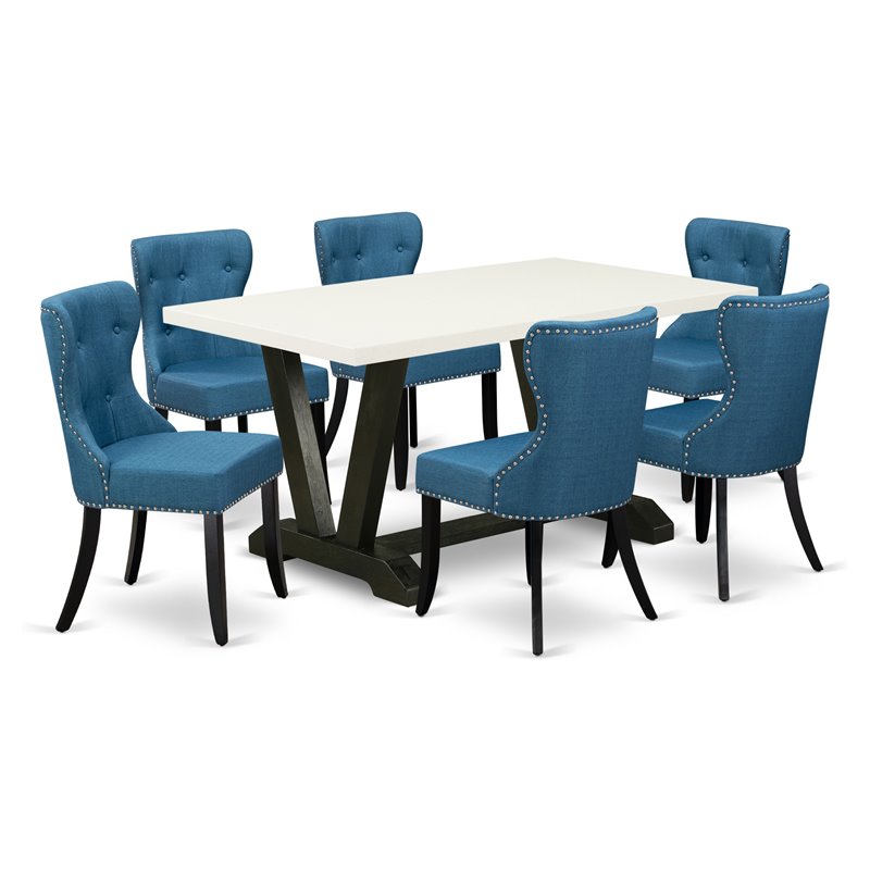 Pemberly Row 7-Piece Wood Kitchen Dining Set in White and Black