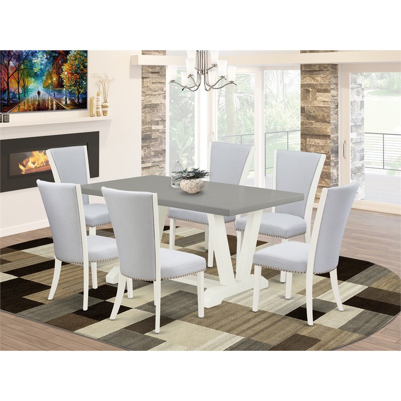 Pemberly Row 7-Piece Wood Dining Table Set in White and Gray