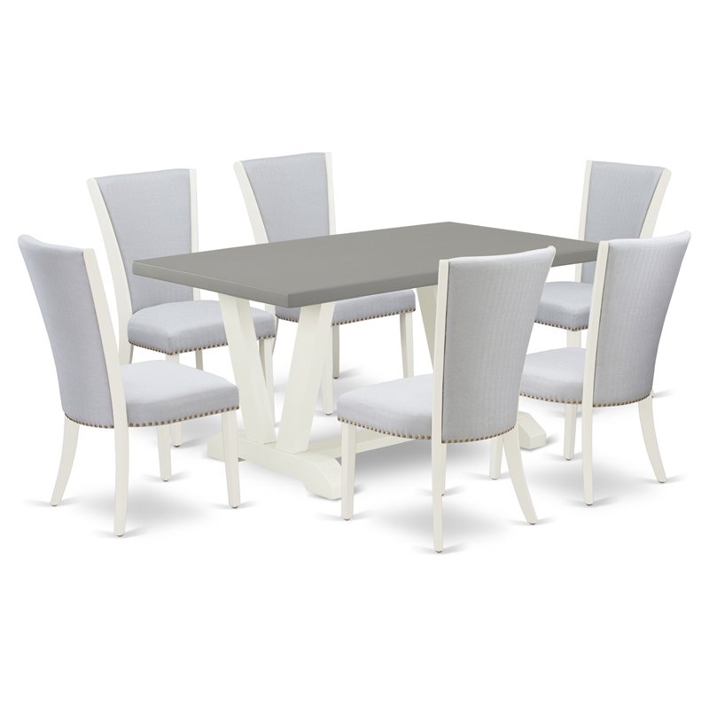 Pemberly Row 7-Piece Wood Dining Table Set in White and Gray