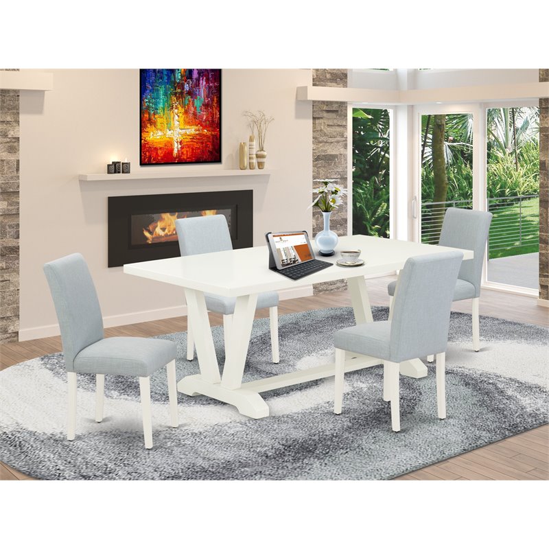 Pemberly Row 5-Piece Wood Dining Set with High Back in Linen White