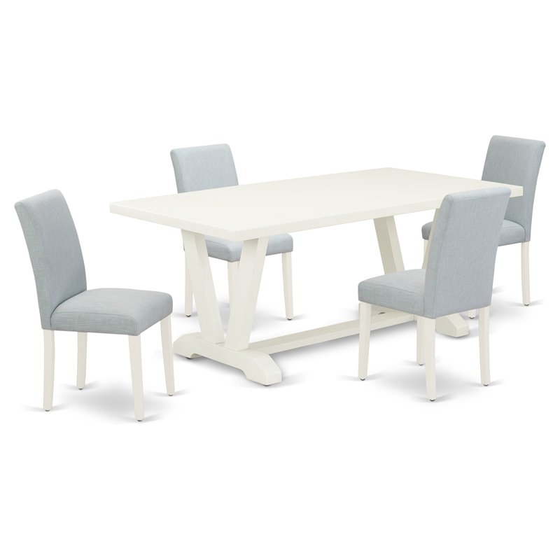Pemberly Row 5-Piece Wood Dining Set with High Back in Linen White