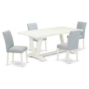 Pemberly Row 5-Piece Wood Dining Set with High Back in Linen White