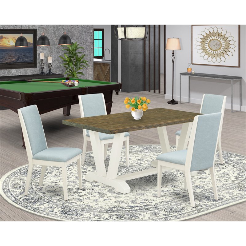 Pemberly Row 5-Piece Wooden Dining Set in Jacobean and Baby Blue
