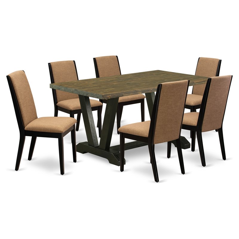 Pemberly Row 7-Piece Wooden Dining Room Set in Black and Light Sable