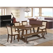 Pemberly Row 6-Piece Dining Set in Distressed Jacobean/Linen Fabric Beige