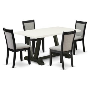 Pemberly Row 5-Piece Rubber Wood Dining Set in White/Shitake Gray/Black