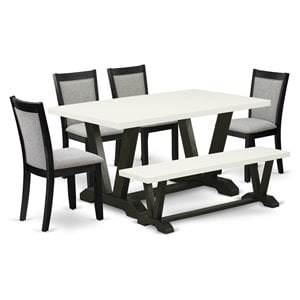 Pemberly Row 6-Piece Rubber Wood Dining Set with Bench and Chairs