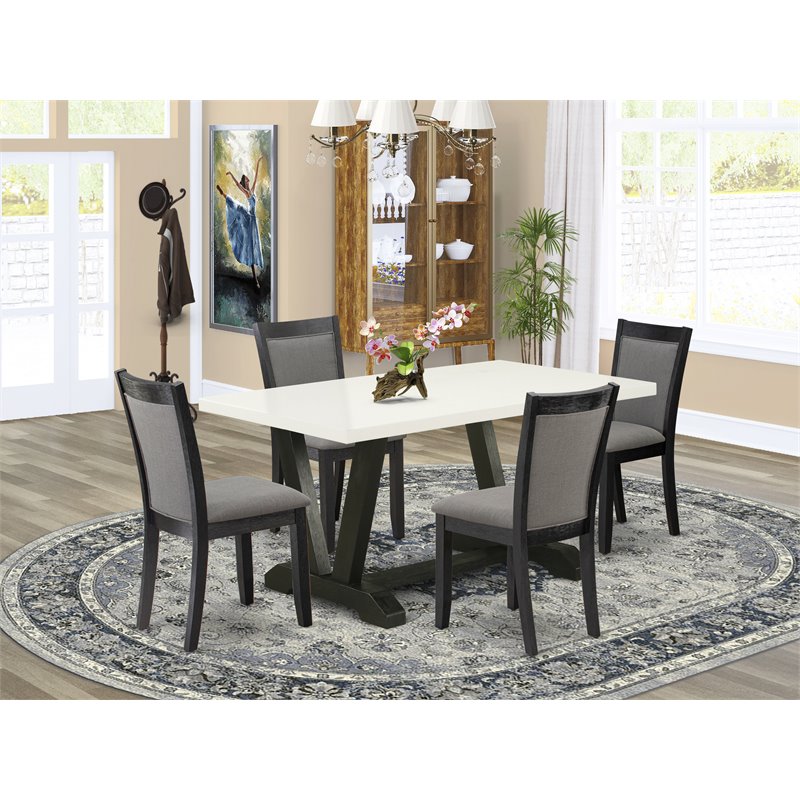 Pemberly Row 5-Piece Wood Dining Set in Linen White and Dark Gray