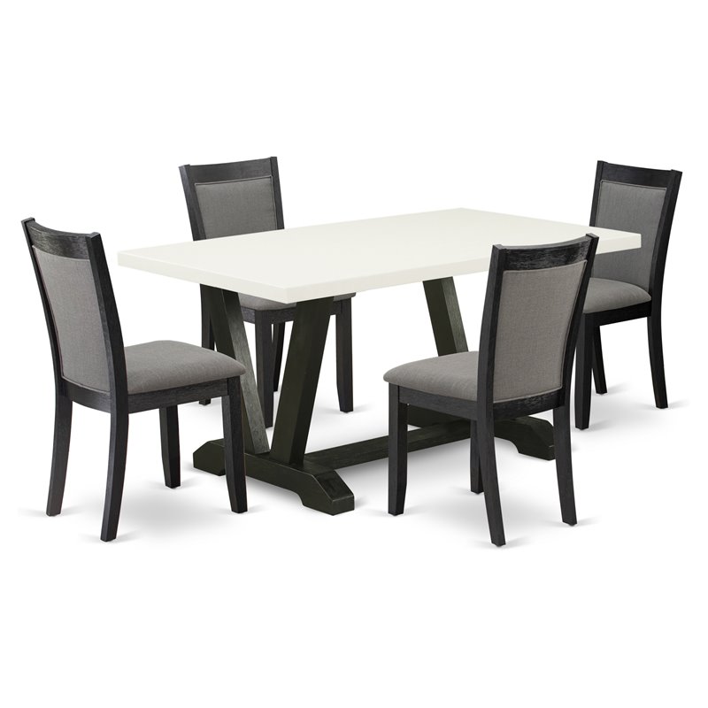 Pemberly Row 5-Piece Wood Dining Set in Linen White and Dark Gray