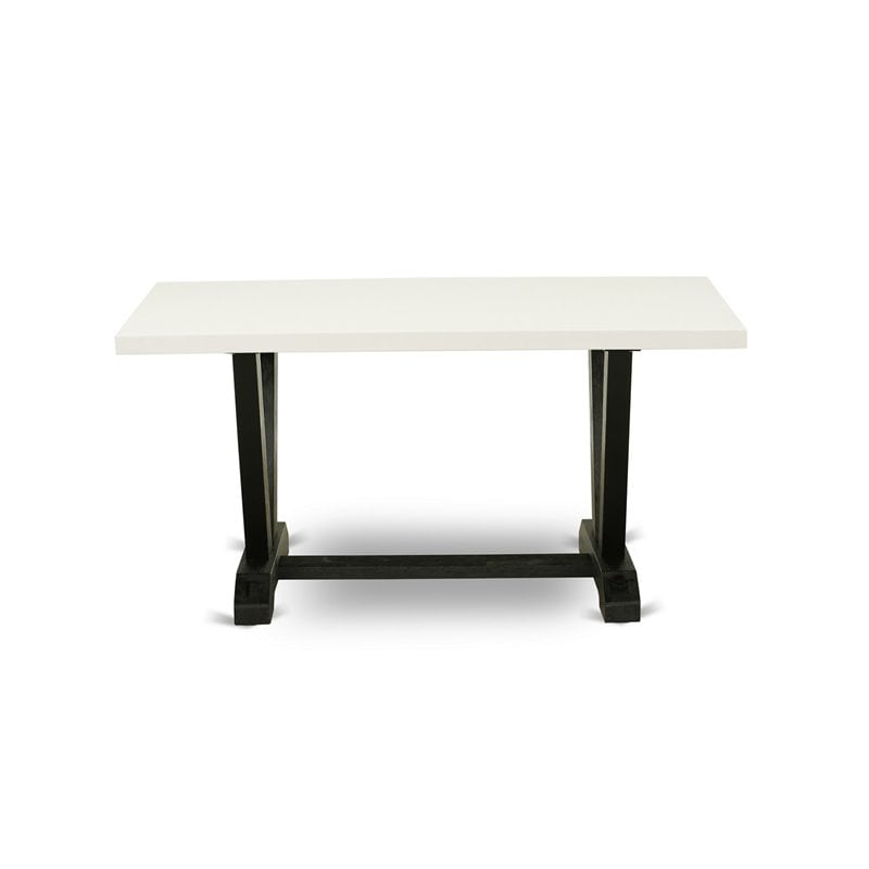 Pemberly Row 6-Piece Wood Dining Set with Bench in White and Gray