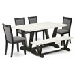 Pemberly Row 6-Piece Wood Dining Set with Bench in White and Gray