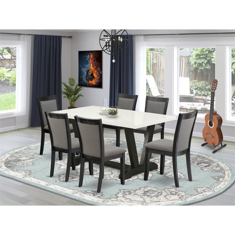Pemberly Row 7-Piece Wood Dining Set in White and Gray