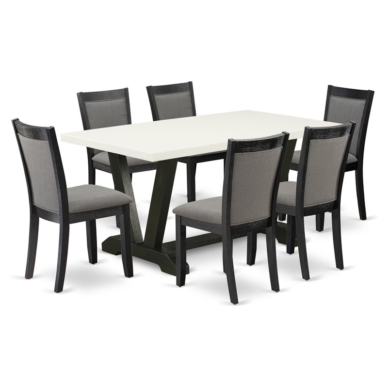 Pemberly Row 7-Piece Wood Dining Set in White and Gray