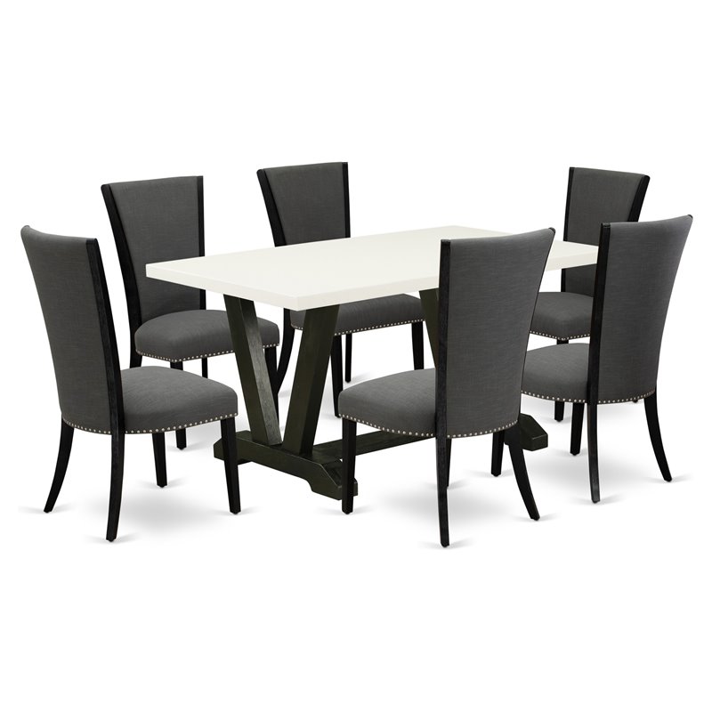 Pemberly Row 7-Piece Wooden Dining Set in Linen White and Dark Gray