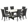 Pemberly Row 7-Piece Wooden Dining Set in Linen White and Dark Gray