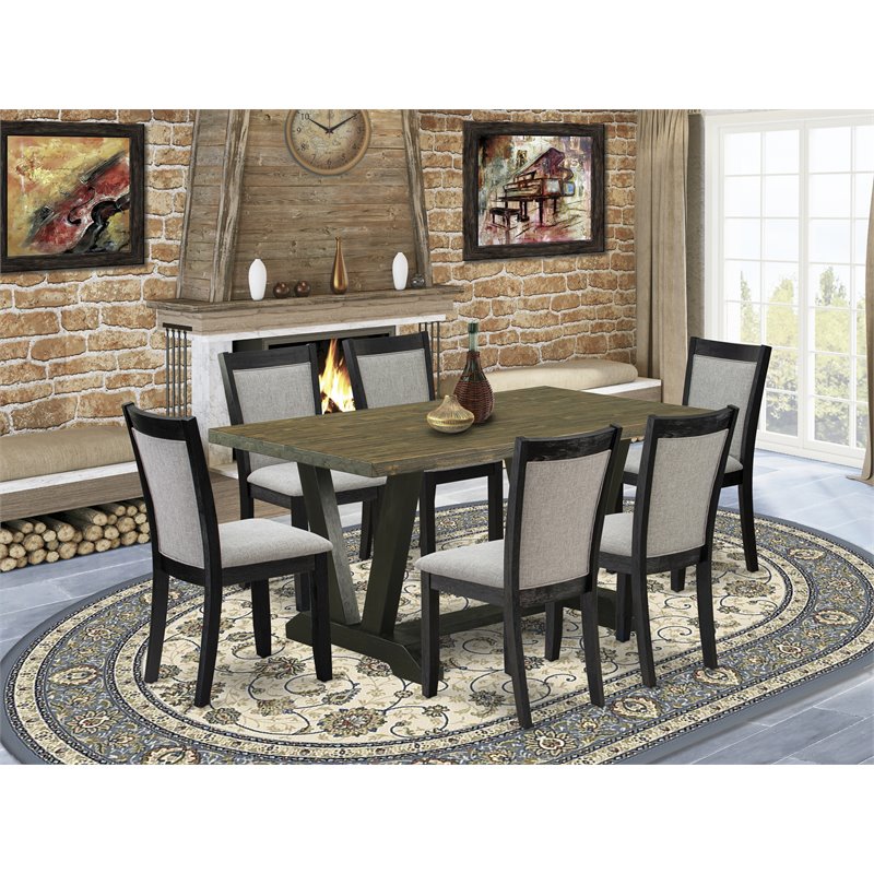 Pemberly Row 7-Piece Wood Dining Set in Jacobean Gray and Black