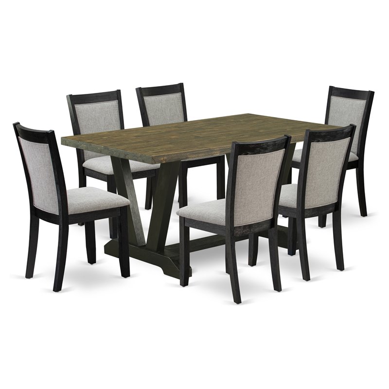 Pemberly Row 7-Piece Wood Dining Set in Jacobean Gray and Black