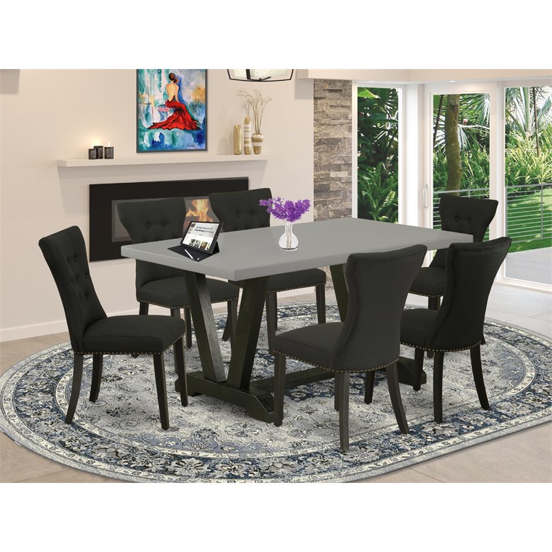 Pemberly Row 7-Piece Rubber Wood Dining Set in Black and Cement Finish
