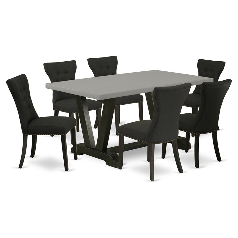 Pemberly Row 7-Piece Rubber Wood Dining Set in Black and Cement Finish