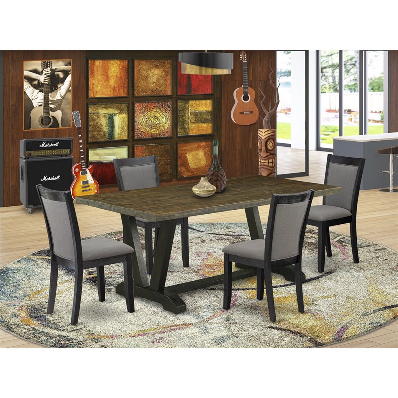 Pemberly Row 5-Piece Rubberwood Dining Set in Wire Brushed Black Finish