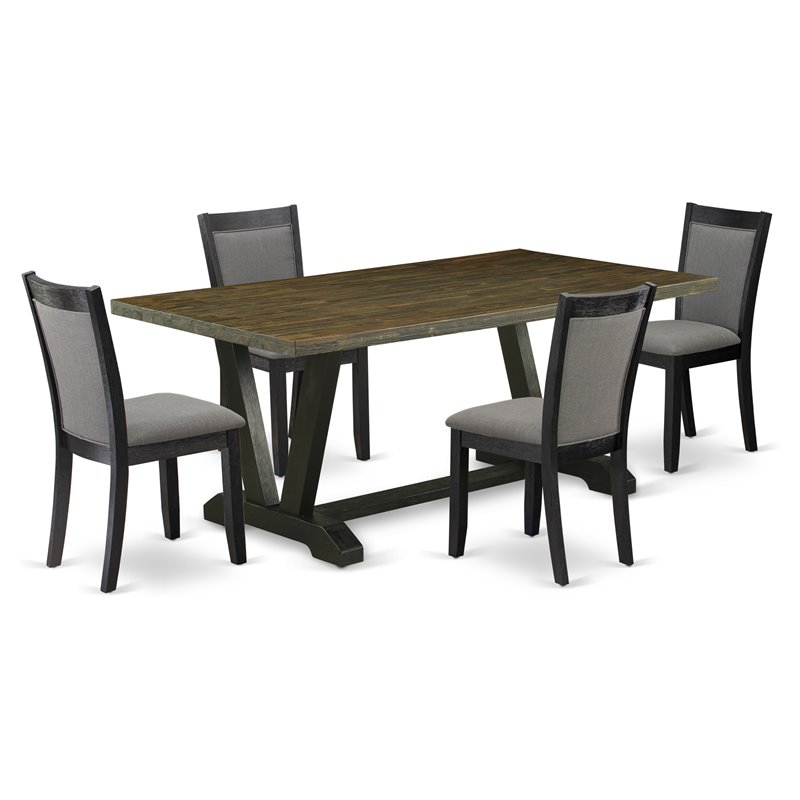 Pemberly Row 5-Piece Rubberwood Dining Set in Wire Brushed Black Finish