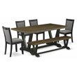 Pemberly Row 6-Piece Rubberwood Dining Set with Bench in Distressed Finish