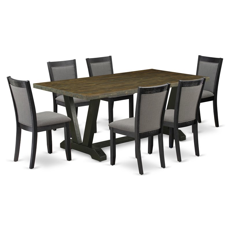 Pemberly Row 7-Piece Rubberwood Dining Set in Distressed Jacobean Finish