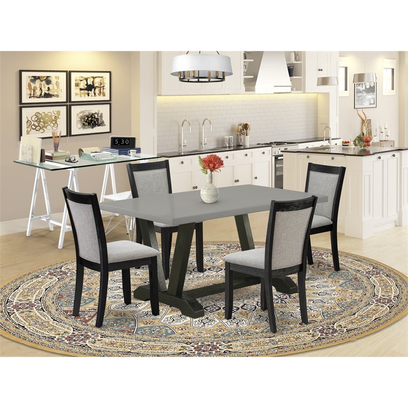 Pemberly Row 5-Piece Rubberwood Dining Set in Cement with Linen Chairs