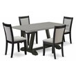 Pemberly Row 5-Piece Rubberwood Dining Set in Cement with Linen Chairs