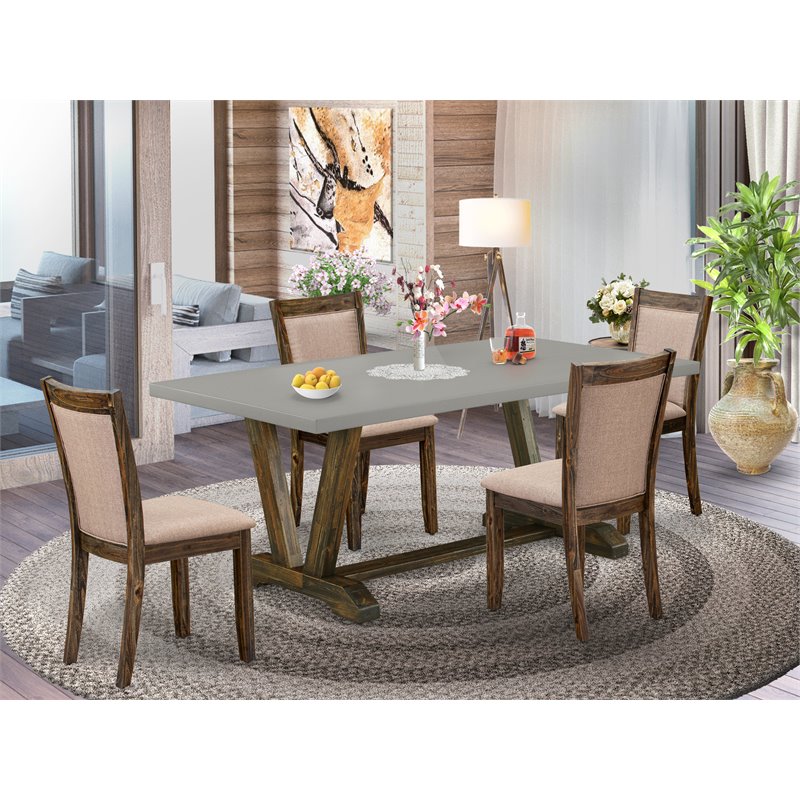 Pemberly Row 5-Piece Wood Dining Set in Cement/Gray/Jacobean Finish