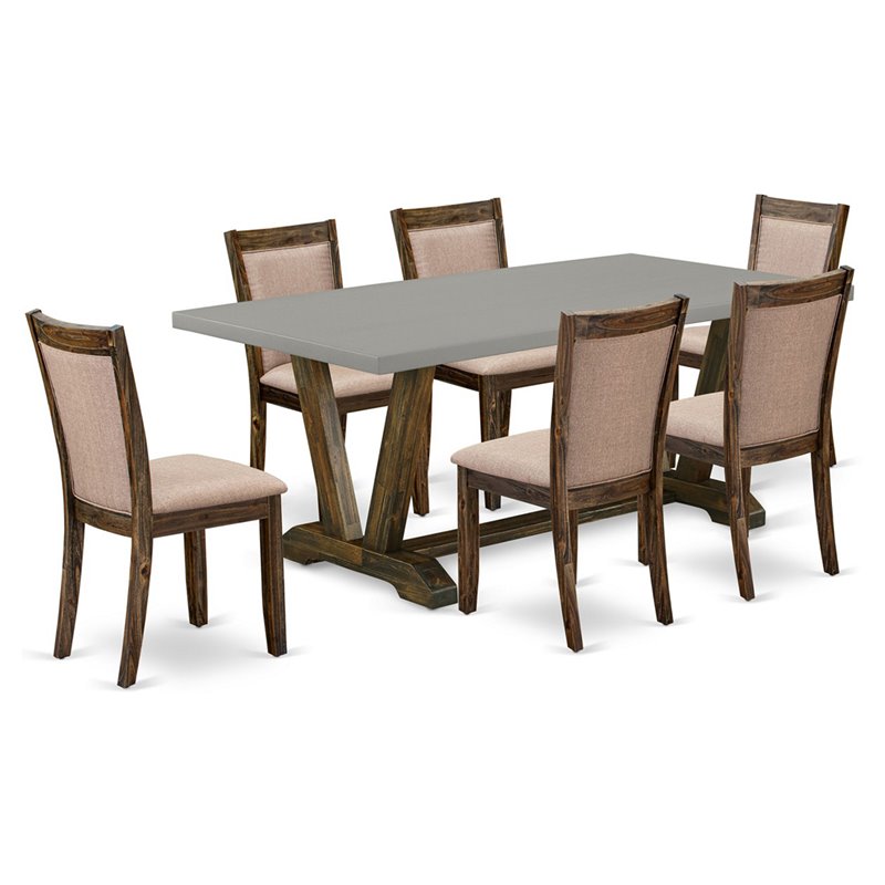 Pemberly Row 7-Piece Dining Set in Cement/Gray/Jacobean Finish