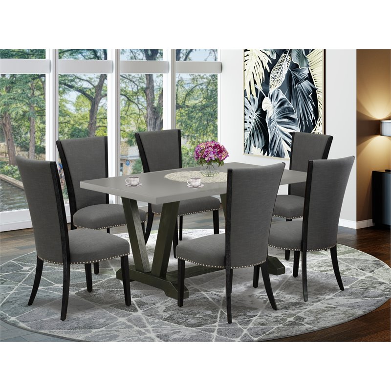 Pemberly Row 7-Piece Wood Dining Set in Cement and Gotham Grey