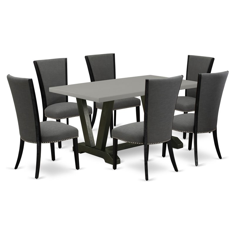 Pemberly Row 7-Piece Wood Dining Set in Cement and Gotham Grey