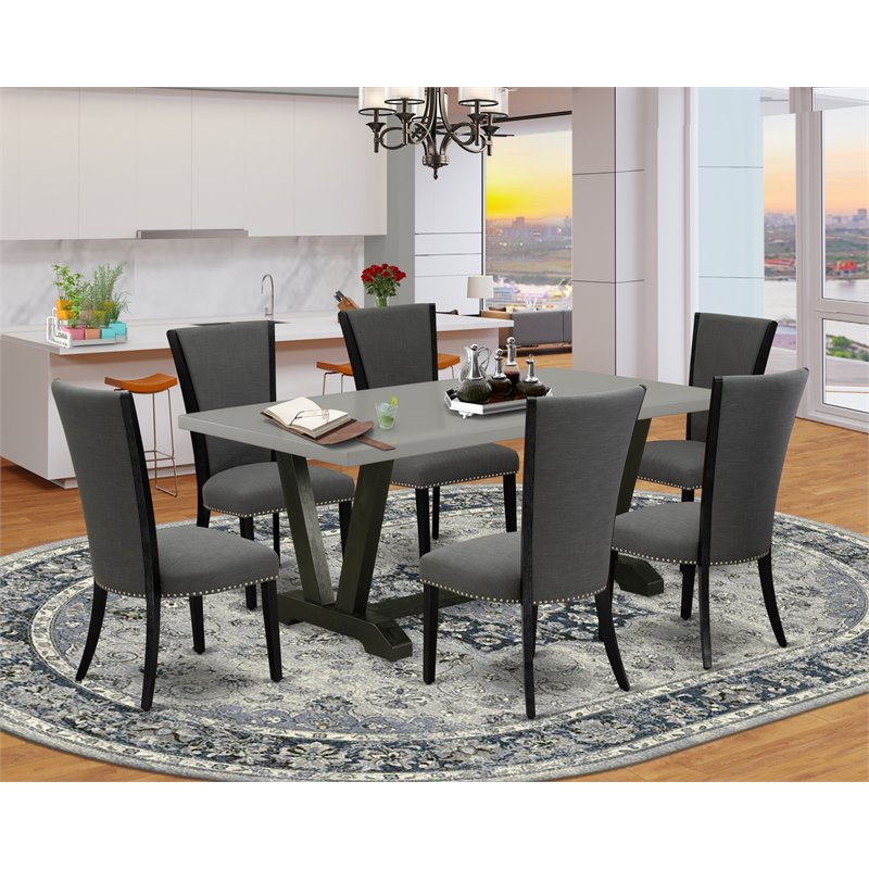 Pemberly Row 7-Piece Dining Table Set in Cement and Gotham Grey